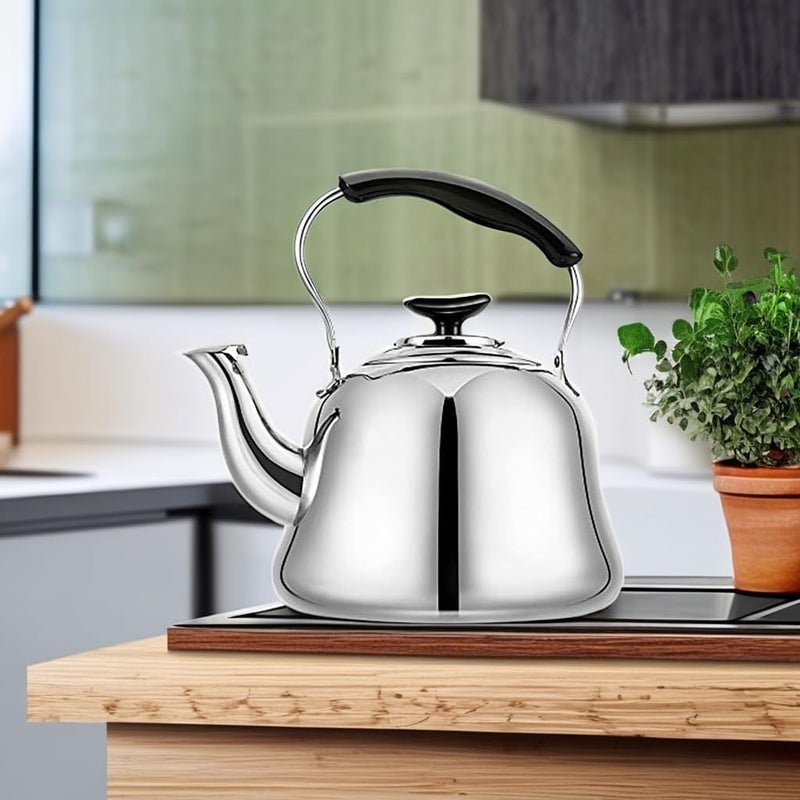 Weftnom 2L Whistling Stovetop Tea Kettle - Food Grade Stainless Steel Teapot with Fast Boil, Wide Mouth, Folding Handle, Ideal for Stove Top – Perfect for Tea, Coffee & Hot Water, Mirror Finished - Image 5